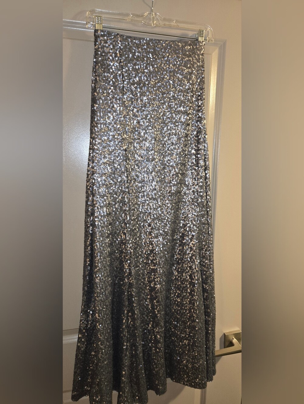 Lane Bryant Silver Sequined Long A-Line Skirt - Picture 3 of 6